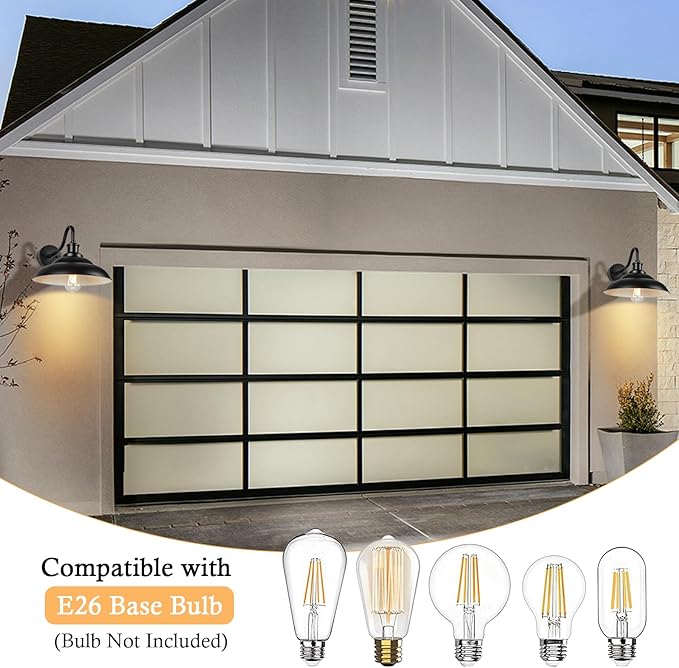 Outdoor Gooseneck Barn Light, 12'' Farmhouse Exterior Wall Mount Light, Outdoor Indoor Wall Sconce, Exterior Porch Lighting Fixture, Industrial Outside Black Lantern for Entryway Garage, 3 Pack