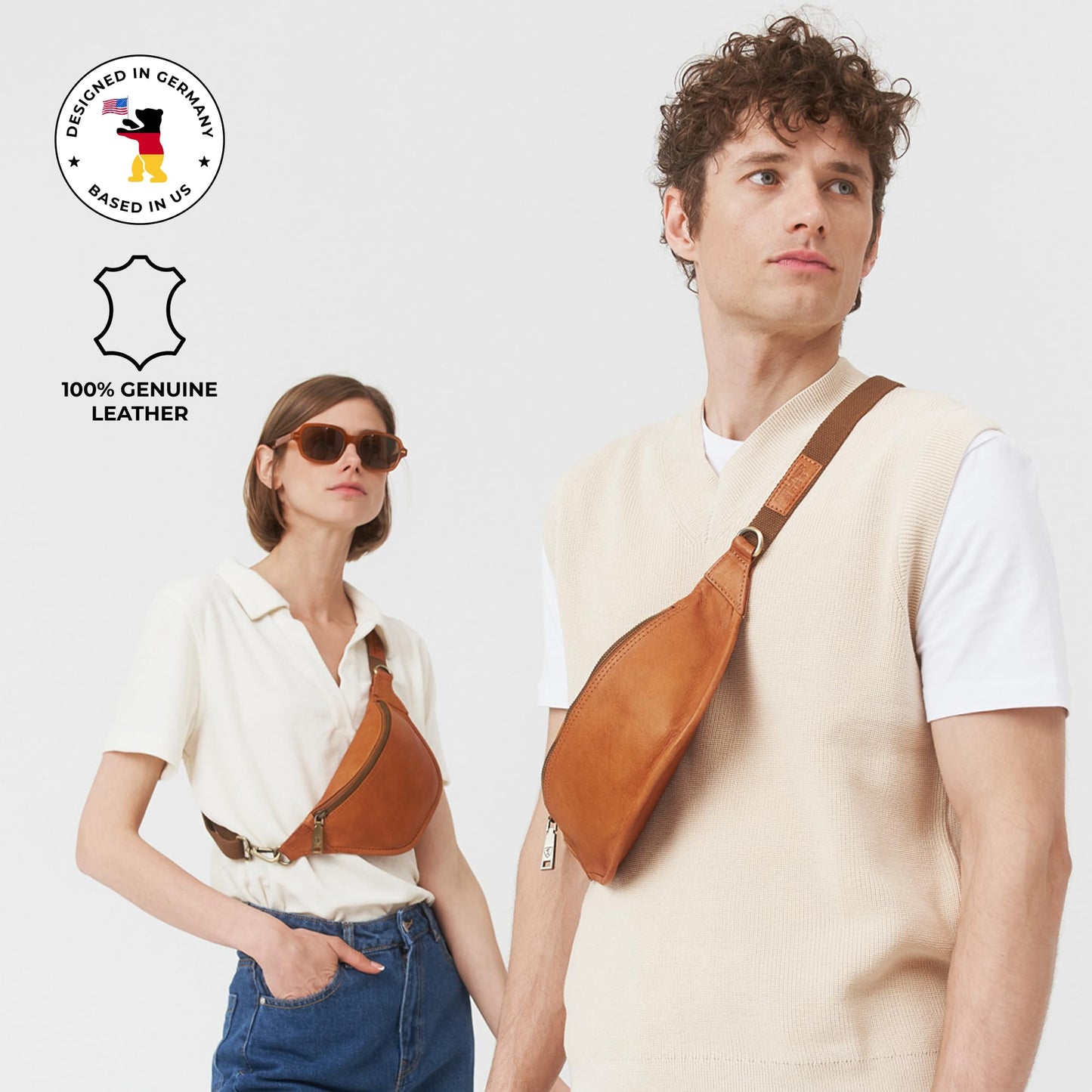 Berliner Bags Vintage Genuine Leather Fanny Pack Kai, Belt Bag, Crossbody Sling Bag for Men and Women, Gift for Dad - Brown