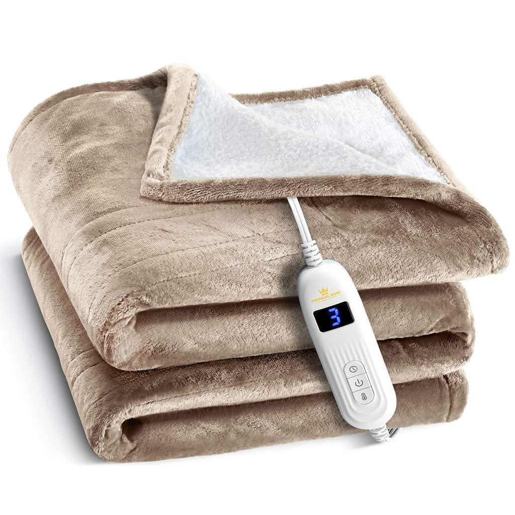 Medical king Heated Blanket, Machine Washable Extremely Soft & Comfortable Electric Blanket Throw Fast Heating with Hand Controller 10 Heating Settings & auto Shut-Off (Gray, 50 x 60)