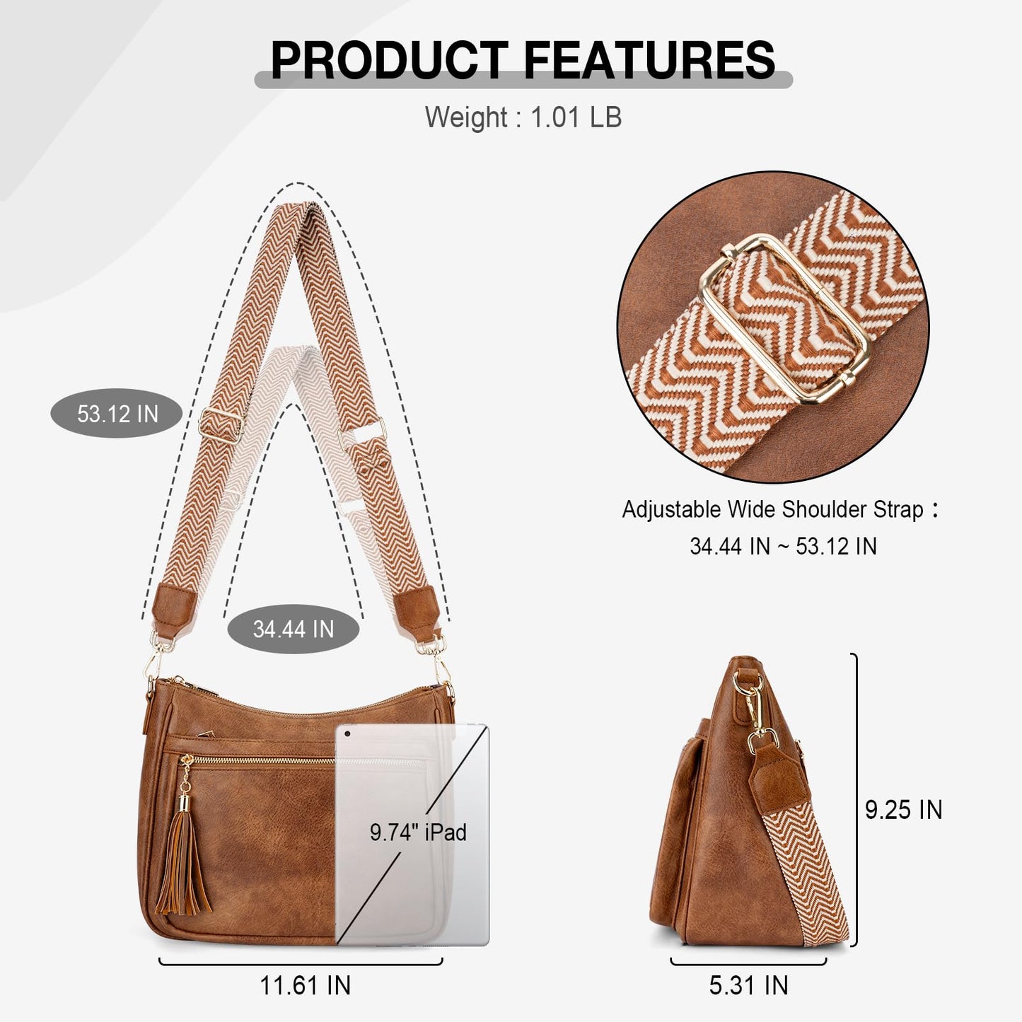 HAYRVANE Medium Crossbody Bags for Women, Vegan Leather Cross Body Purses Multi Pockets Shoulder Handbags with Tassel