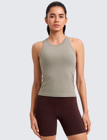 CRZ YOGA Seamless Workout Tank Tops for Women - Athletic Running Gym Sleeveless Shirts Crewneck Racerback Breathable Warm Ash Grey Small