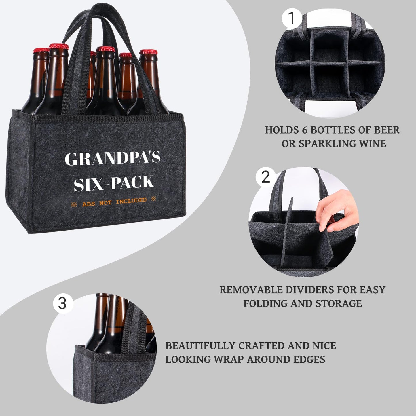 Funny Gifts for Grandpa, Grandpa Beer Carrier Felt Bottle Tote, Father’s Day Birthday Gift for Dad, Reusable Drink Caddy for Camping, BBQ, Picnic, and Party