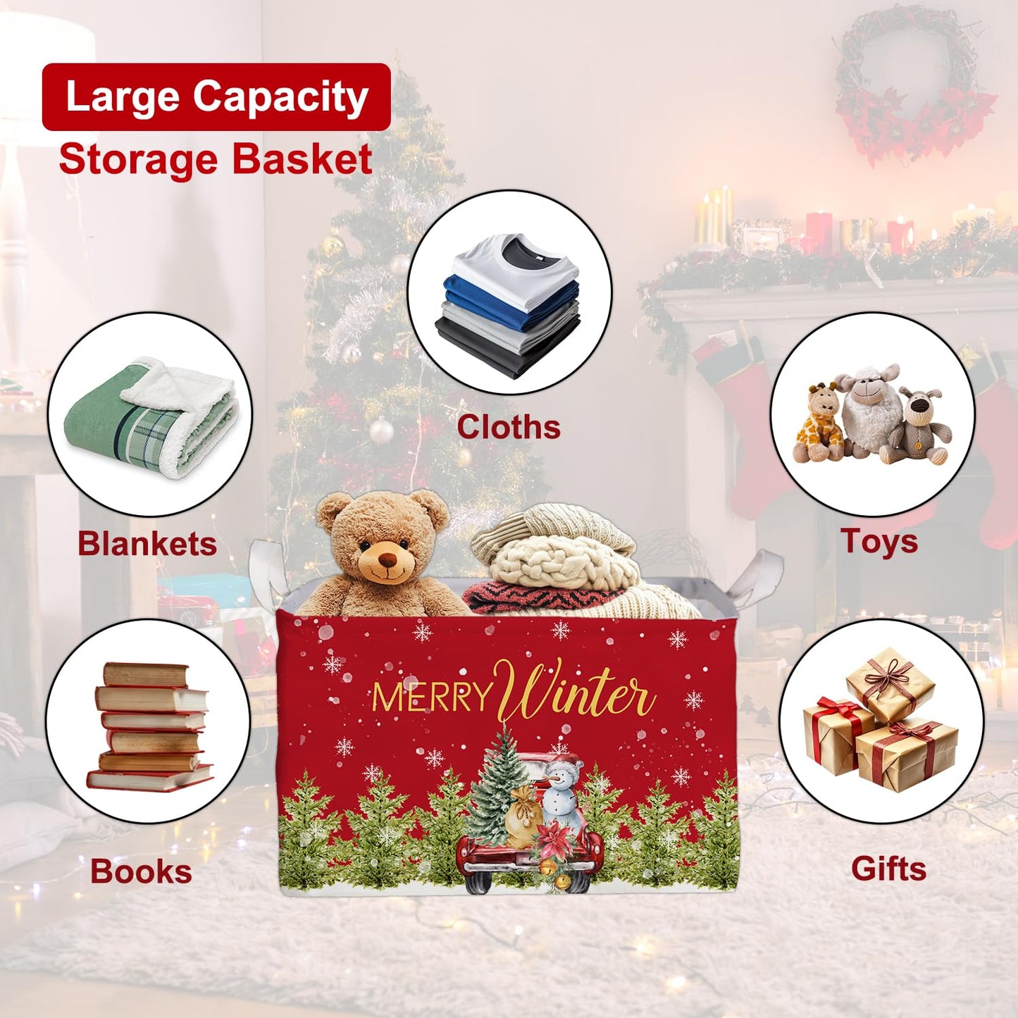 Christmas Snowman Storage Basket, Snowman Storage Box for Nursery Toy and Costume, Christmas Waterproof Rectangular Fabric Box, Cute Winter Snowman Decor Storage Basket, Christmas Party Decor Gifts