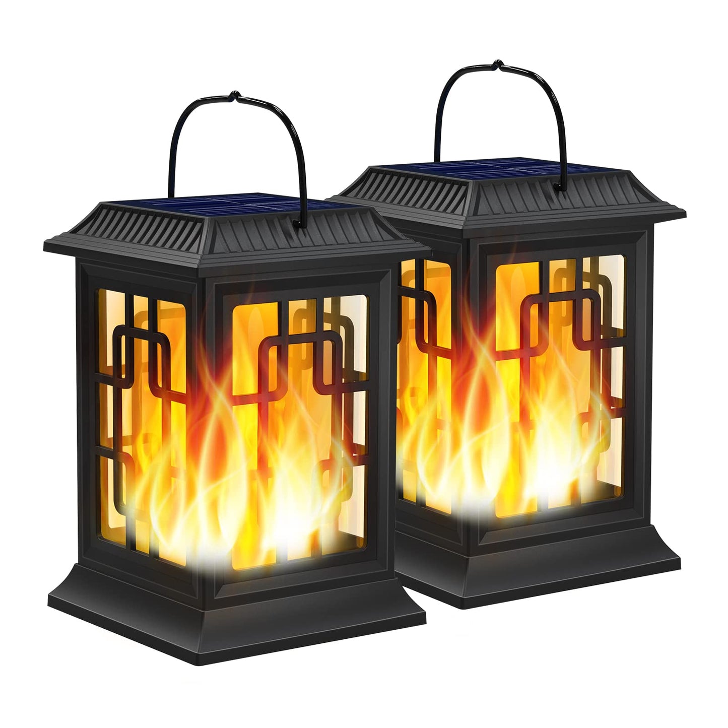 Woenergy Solar Lanterns Outdoor Waterproof, Hanging Solar Lights for Outside Black Hanging Solar Powered Lantern Decorative for Garden Yard Patio, 2 Pack