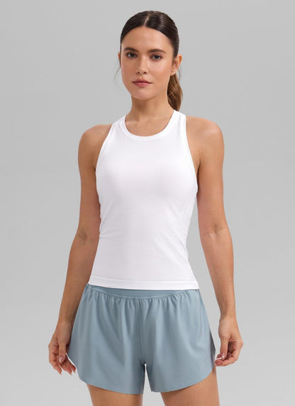 CRZ YOGA Seamless Workout Tank Tops for Women - Athletic Running Gym Sleeveless Shirts Crewneck Racerback Breathable White Small