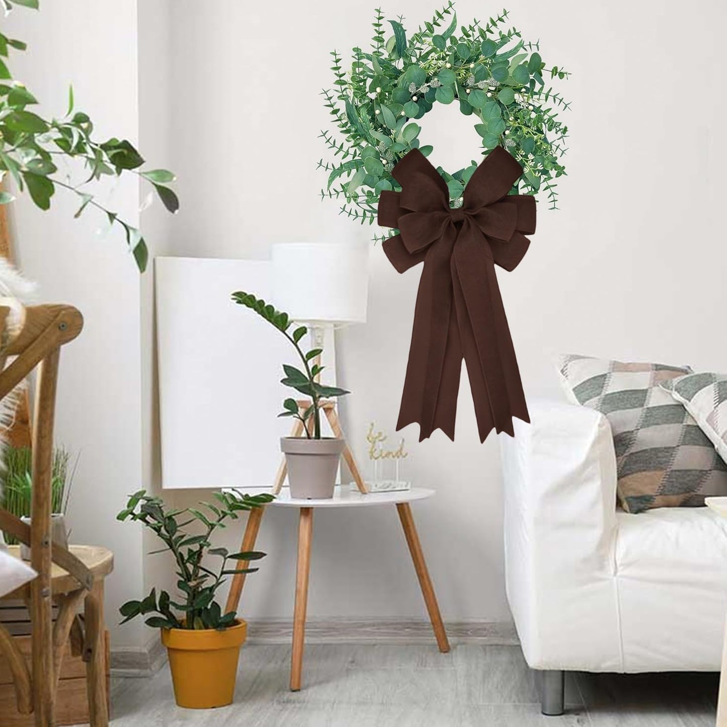 Meseey Double Pack 20X10 Inch Oversized Brown Burlap Bows Farmhouse Christmas Tree Topper & All-Weather Wreaths Decor, Heavy Duty Gift Wrapping Accents for Front Door/Cabinet (Brown)