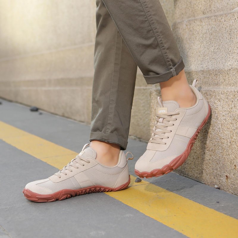 UBFEN Sneakers Barefoot Shoes for Womens Mens Minimalist Trail Running Hiking Comfortable Walking Light Brown Size US 7.5 Women/5.5 Men