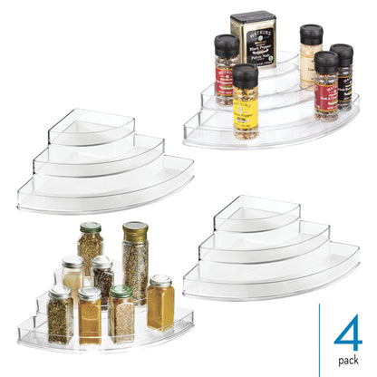 iDesign Recycled Plastic 3-Tier Stadium Spice Rack Organizer for Kitchen, Fridge, Freezer, Pantry and Cabinet Organization, The Linus Collection – 6.25" x 4" x 1.25", Clear