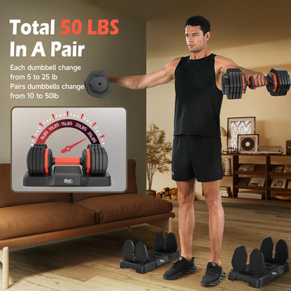 25LB 55LB Adjustable Dumbbells Set, 5LB to 25LB Dumbbell Pair,15LB to 55LB Weight Set of 2, Home Gym 50lbs/110lbs, Anti-Slip Handle for Exercise Equipment