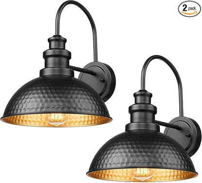 Casia Outdoor Farmhouse Barn Lights, Anti-Rust Outdoor Wall Sconce, Exterior Wall Lights, Front Door Mounted Lighting Fixture,Vintage Gooseneck Lighting for Porch,Garage,Patio (Black, 2 Pack)