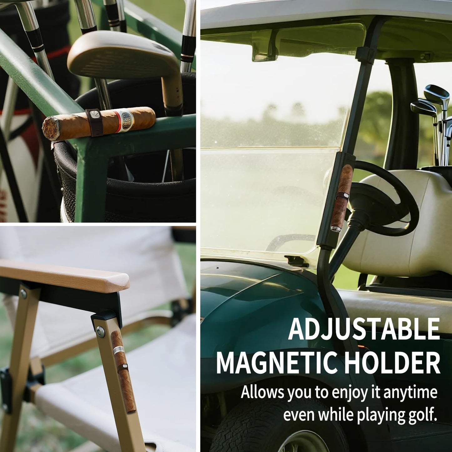 DEEDRR 4PCS Adjustable Magnetic Cigar Holder for Golf Carts & Outdoor Use (Brown)