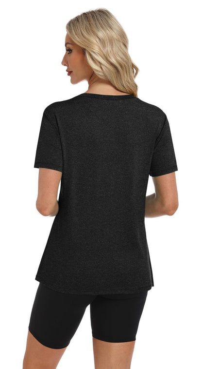 NIASHOT Workout Tops for Women Fitness Clothing Womens Clothes Pilates Outfits Fashion Activewear Summer Yoga Running Shirts Black XL