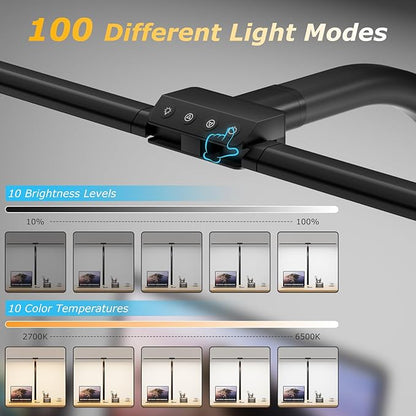 Desk lamp,LED Desk Lamps for Home Office,Eye-Care Architect Lamp for Desk with Clamp,Dual Screen Computer Monitor Gooseneck Smart Light:24W100 Lighting Models Adjustable Table Lamp for Study Drafting