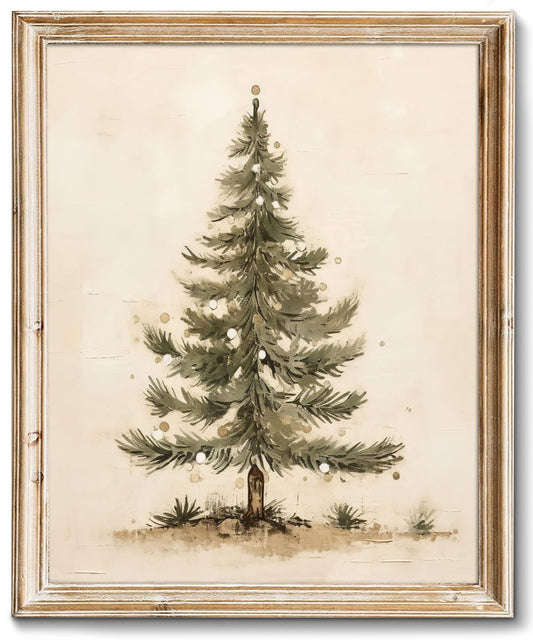 RETRART Vintage Christmas Tree Wall Art Print, Pine Tree Botanical Winter Decor (8x10 Unframed)