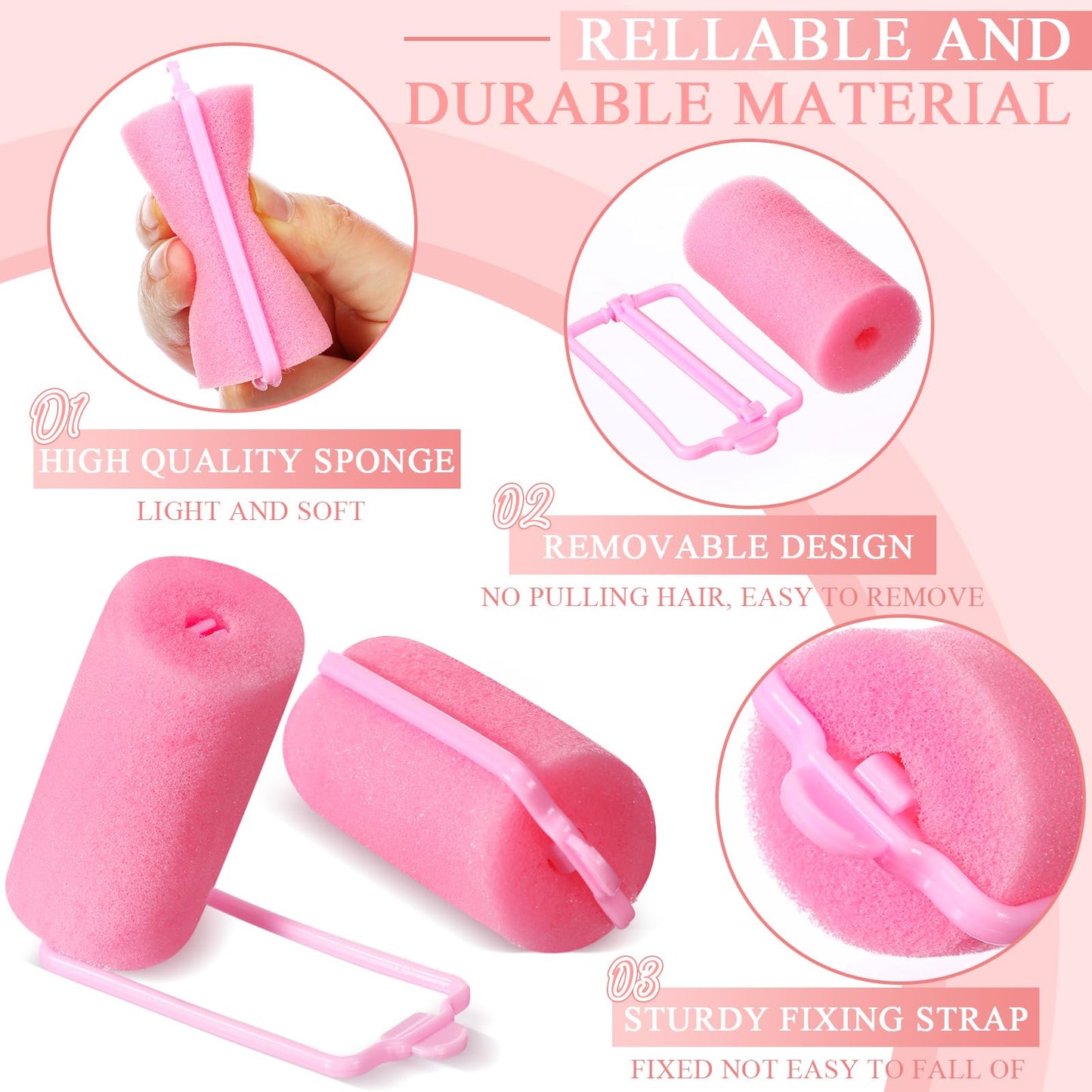 Geyoga 18 Pieces Sponge Hair Rollers Large Soft Foam Hair Styling Curlers Large Size Hairdressing Curlers for Women(Pink,1.6 x 2.8 Inches)