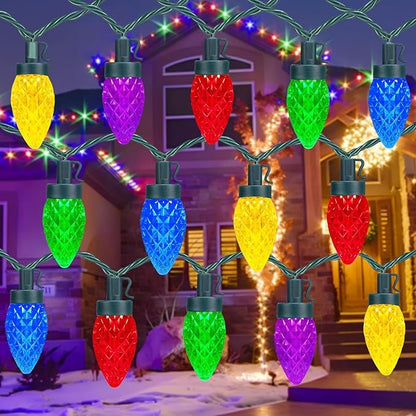 C7 LED Christmas String Lights, 30 FT 50 Colorful Strawberry LED Bulbs, Hanging C7 Christmas Lights Indoor Outdoor for Xmas Tree Holiday Garden Patio Backyard Decor, Multicolor