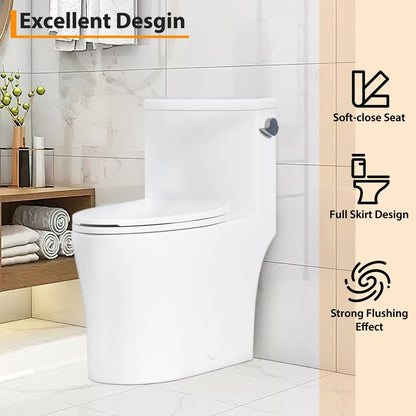 Elongated One Piece Toilet for Bathrooms, Dual Flush Modern Ceramic Toilet, Quick Release Soft Close Seat, Water Saving, Easy Clean, Comfort Height, Bathroom Toilet Bowl
