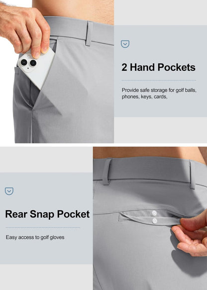 Pudolla Men's Golf Pants Mens Dress Slacks Pants Stretch Work Comfy Pants 30 Quick Dry Casual Trousers with Pockets(Light Grey 36Wx30L)