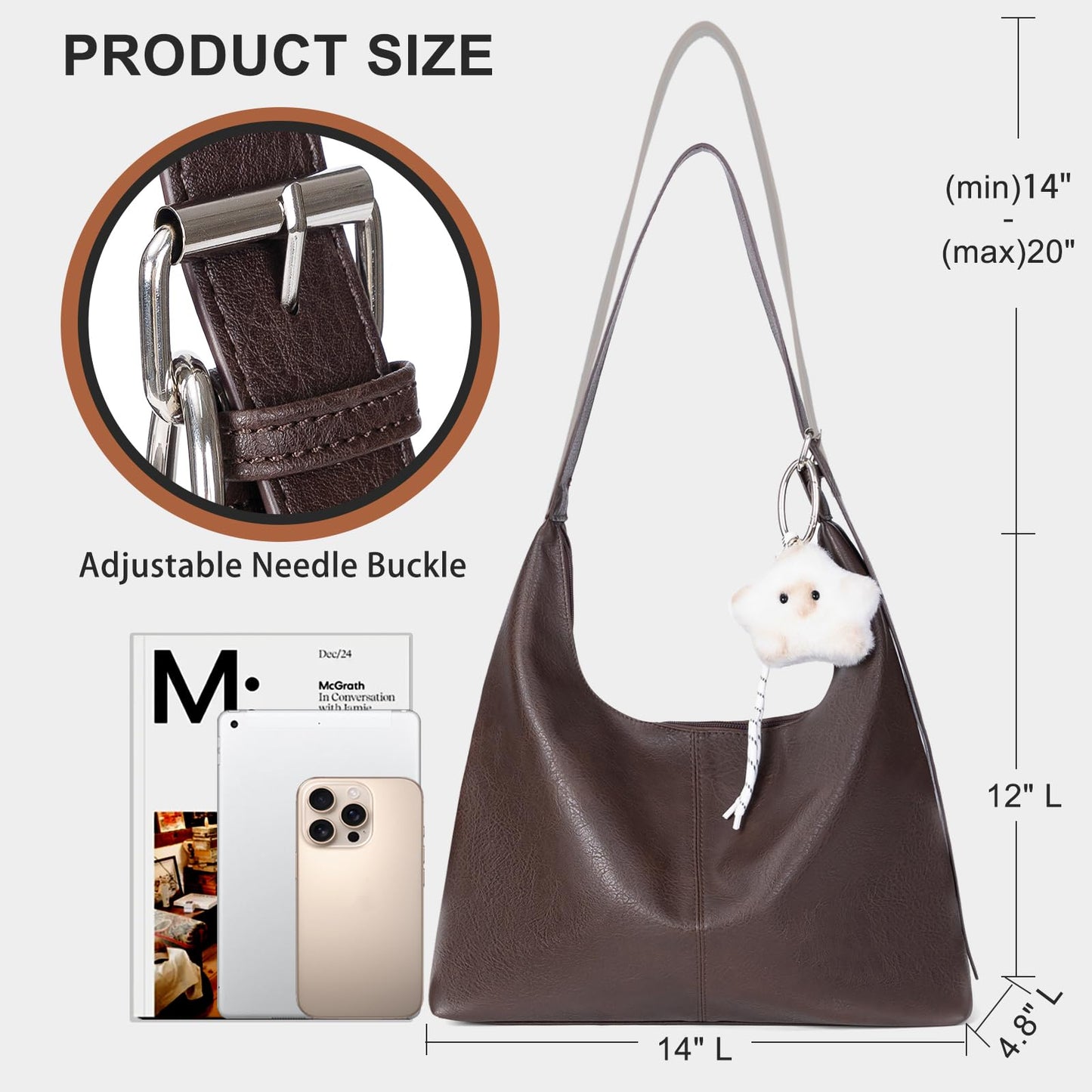 Large Hobo Bags for Women Slouchy Shoulder Tote - Vegan Leather Purse with Zipper, Foldable Crossbody Handbag for Work Travel