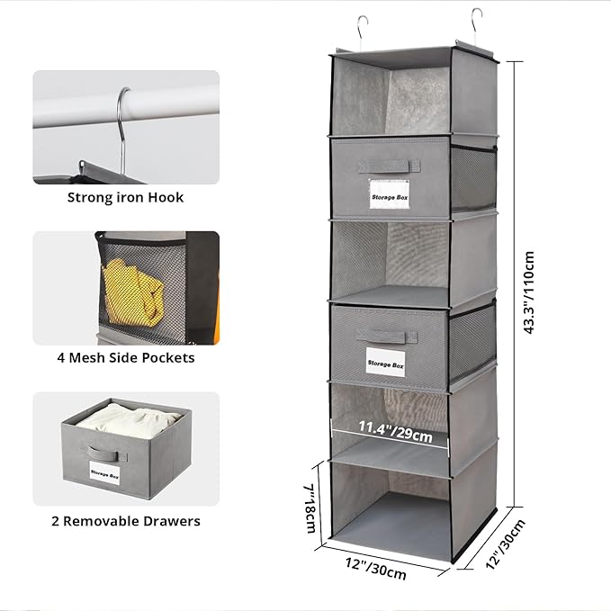 2 Pack 6 Shelves Hanging Closet Organizer