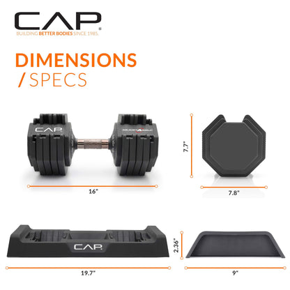 CAP Barbell ADJUSTABELL Adjustable 55 lb Hex Dumbbell Weights - Singles & Pairs | Multiple Handle Options