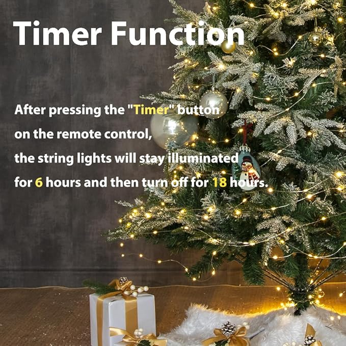 Warm White 100Ft Plug in Fairy Lights Silver Wire 300 LEDs, 8 Modes, Waterproof, Remote - Controlled for Bedroom, Garden, Party, Christmas, Wedding & Birthday Decor, Indoor & Outdoor Use