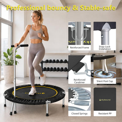SkyBound Mini Trampoline Fitness Trampoline Fitness Rebounder with Adjustable T-Bar Handle - Exercise Trampoline for Adult - Fitness Trampoline for Workout Trainer