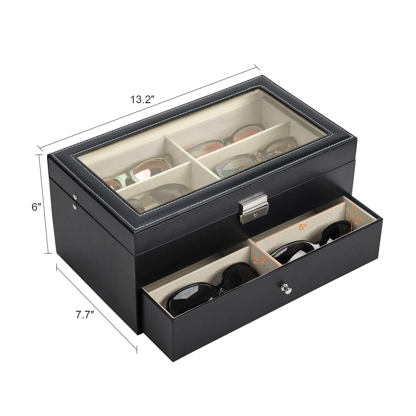 CO-Z Sunglasses Organizer with 12 Slots, Multiple Eyeglasses Eyewear Display Case for Women Men, 2 Story Leather Multi Sunglasses Jewelry Collection Holder with Drawer