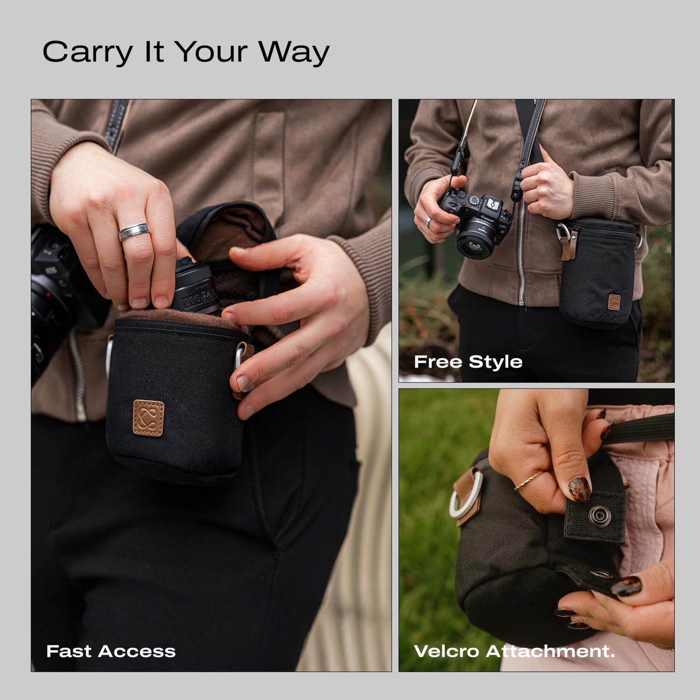 C Coiro Premium Camera Lens Case with Quick Release Strap, Water Resistant Protective Lens Pouch for DSLR Camera, 2 Size L and M, Compatible for Canon, Nikon, Sony, Pentax, Olympus