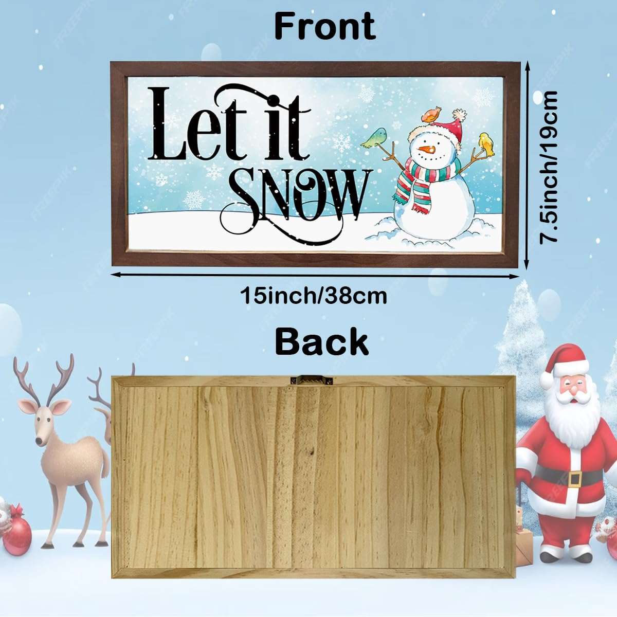 Let It Snow Sign, Winter Decor Signs, Snow Lover Home Decor, Christmas Snowman Signs, Christmas Decorations Sign for Wall, Winter Decors Art, Rustic Framed Wooden Plaque 15×7.5×0.3 inches