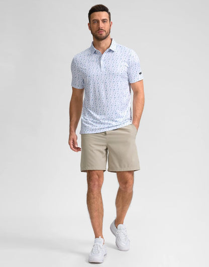 Obla Mens Golf Polo Shirts Short Sleeve Dry Fit Performance Moisture Wicking Casual Print Collared Golf Shirts for Men(White Golf Flag_XXL)