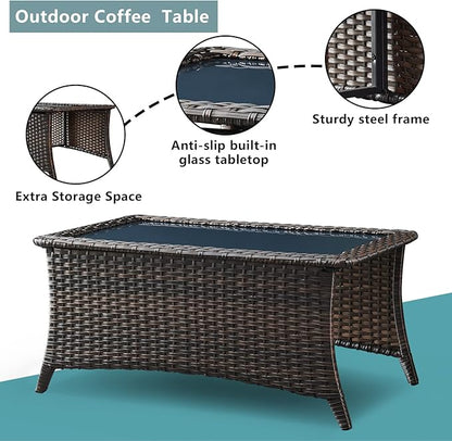 Rilyson Wicker Patio Furniture Set - 6 Piece Rattan Outdoor Sectional Conversation Sets with 2 Swivel Rocking Chairs,2 Ottomans,1 Sofa and 1 Coffee Table for Porch Deck Garden(Brown/Grey)