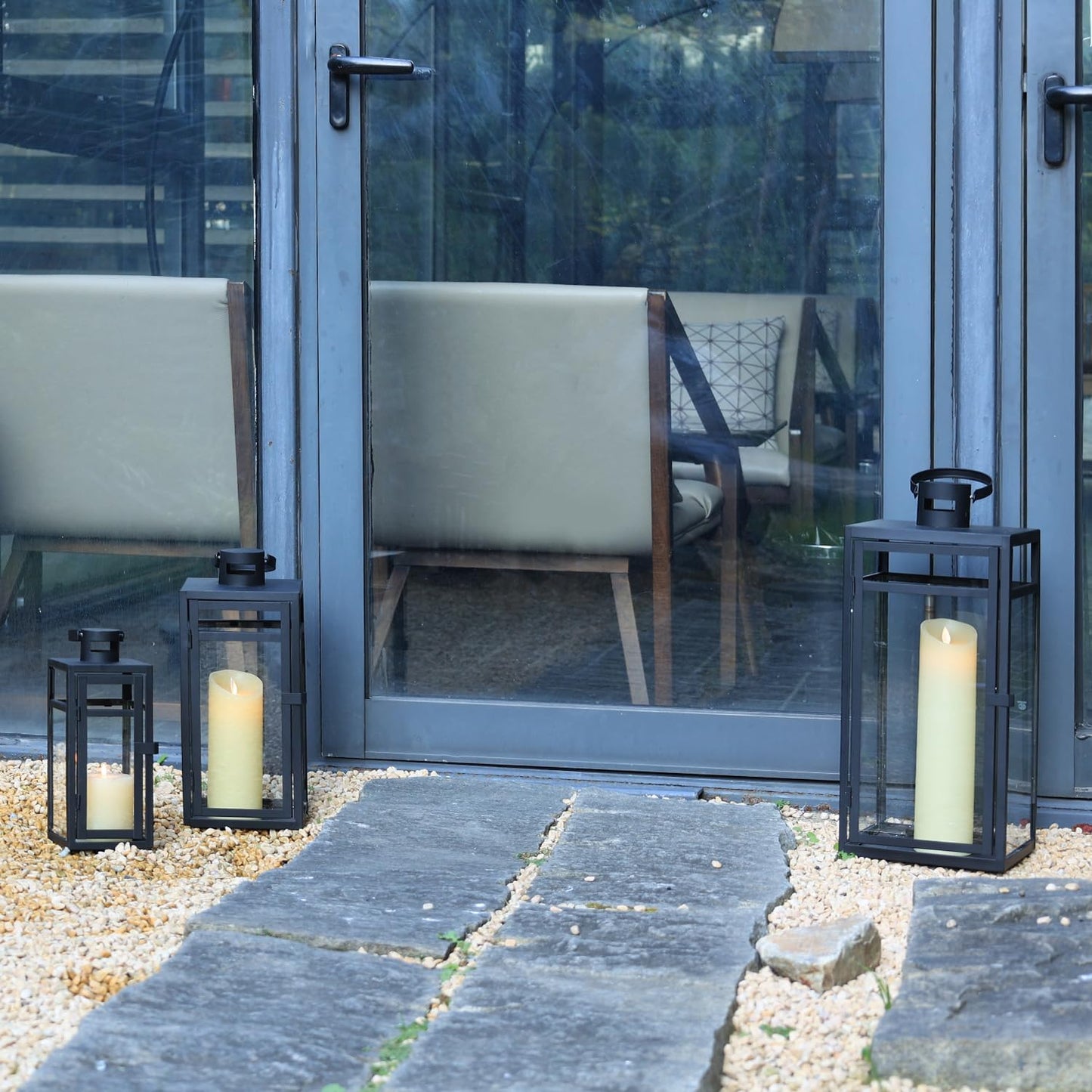 NEEDOMO Stainless Lanterns Decorative Outdoor & Indoor, Set of 3 Outdoor Lanterns for Porch, 22"/ 17"/14" Candle Lantern,Stainless with Glass, Water-Proof Farmhouse, Patio, Pathway, Christmas