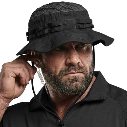 CQR Men's Tactical Boonie Hat, Breathable Packable Sun Hat for Hunting, Hiking, Fishing, Shooting, and Outdoor Activities, Sentinel Black, Small-Medium