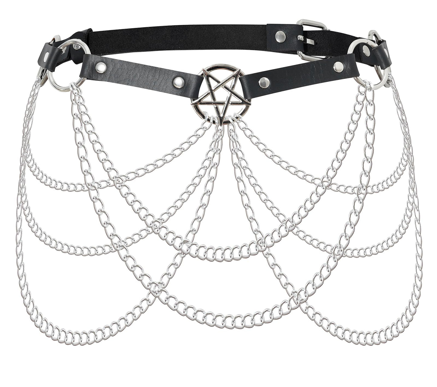 WARANDOD Rave Waist Chain Belt Punk Black Leather Body Accessories Adjustable Body Jewelry Goth Belt for Women (Fits Waist 29.92IN-39.76IN)