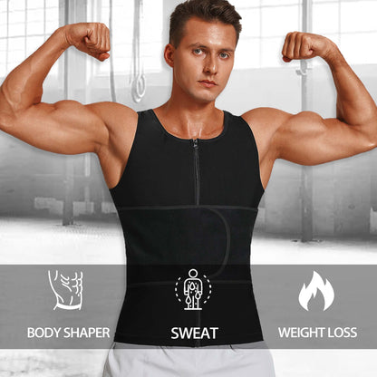 LMCOB Sauna Vest for Men Waist Trainer Vest with Zipper Workout Sauna Suit with Adjustable Waist Trimmer Belt(LYBH10072-01-S)