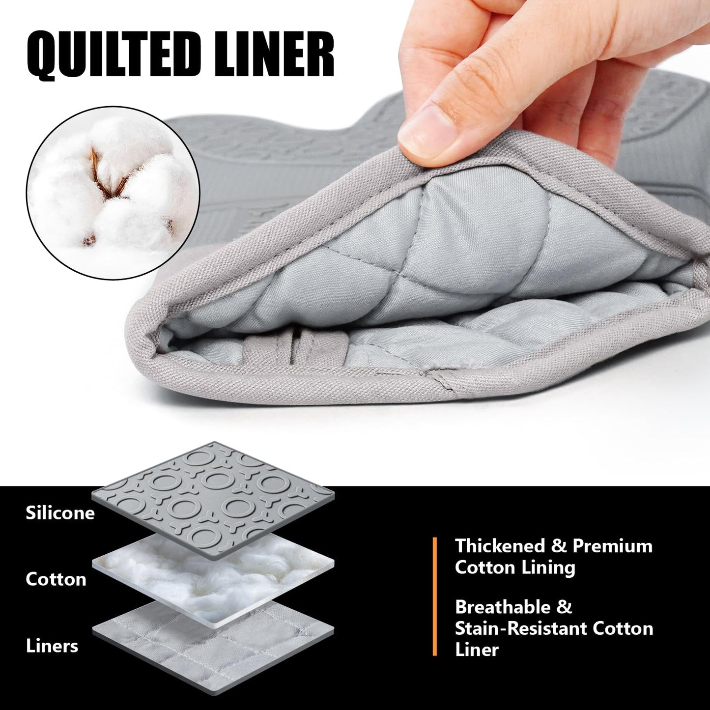 Rorecay 6pcs Oven Mitts and Pot Holders Sets for Kitchen, Extra Long Silicone Oven Gloves High Heat Resistant 500 Degrees Non-Slip Potholders Hot Pads for Baking Cooking, Grey