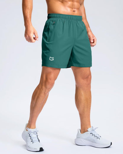 G Gradual Men's Athletic Running Shorts with Zipper Pockets Quick Dry 7"/ 5"/ 9" Workout Gym Shorts for Basketball Hiking(Rainforest Green,5S)