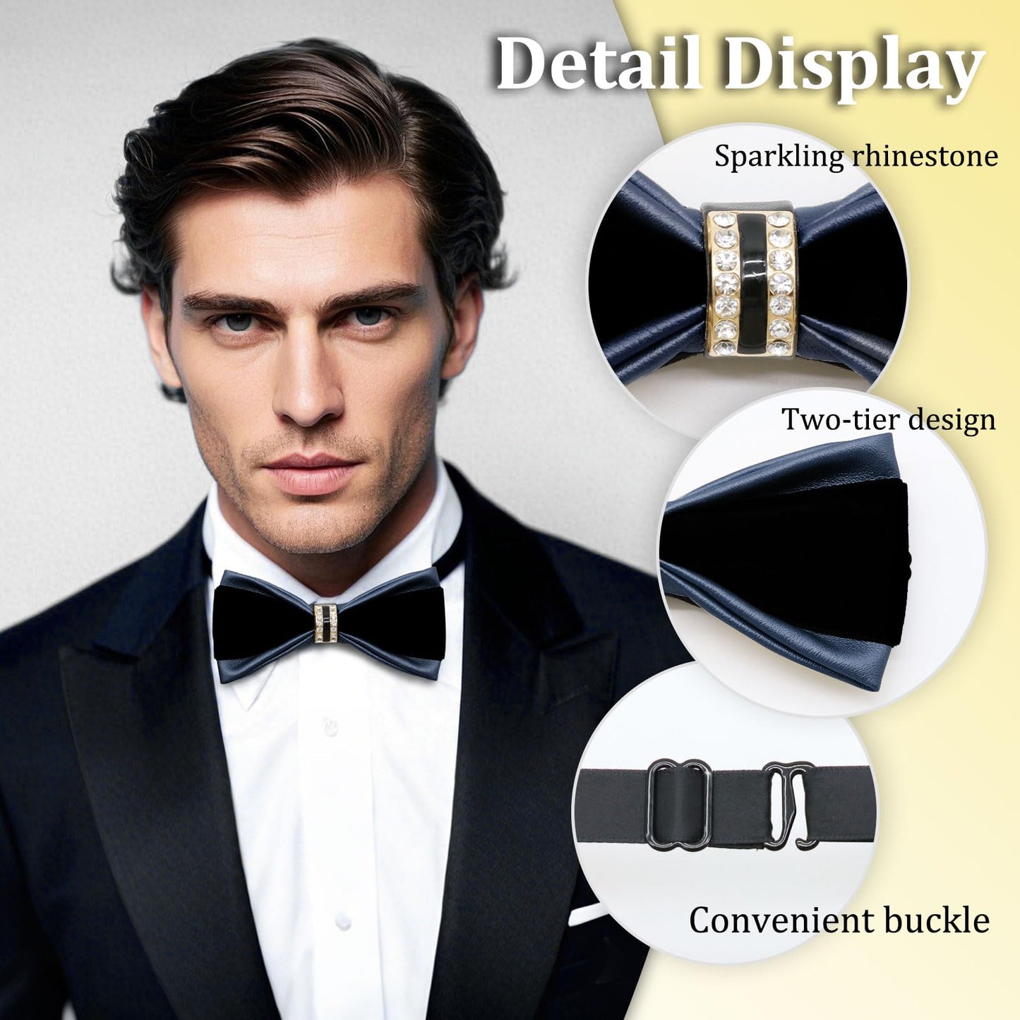 LHXzizizi Sequin Velvet Bow Tie for Men, Leather Two-tone Mens Bow Tie Adjustable Pre-Tied Bowtie Men for Wedding Party Prom (Black Blue)
