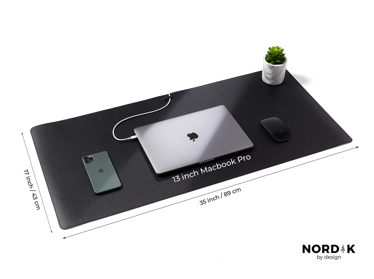 Nordik Cork Leather Desk Mat Cable Organizer (Pebble Black 35 X 17 inch) Premium Extended Mouse Mat for Home Office Accessories - Non-Slip Vegan Leather Desk Pad Protector & Desk Blotter Pad