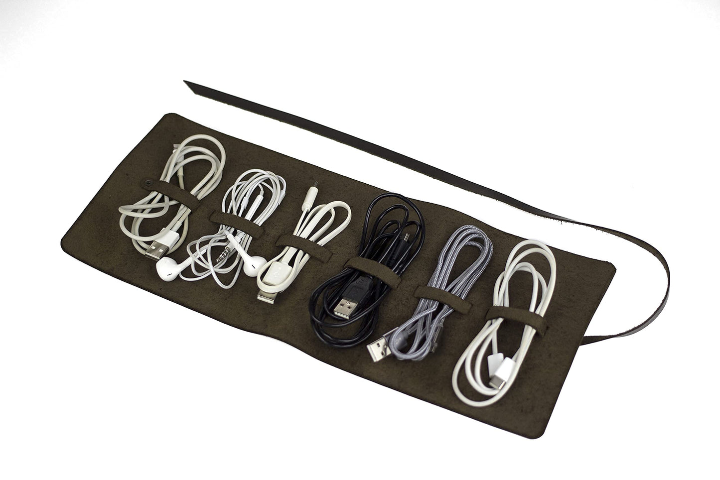 Leather Cord Organizer for 6 Cables - Brown