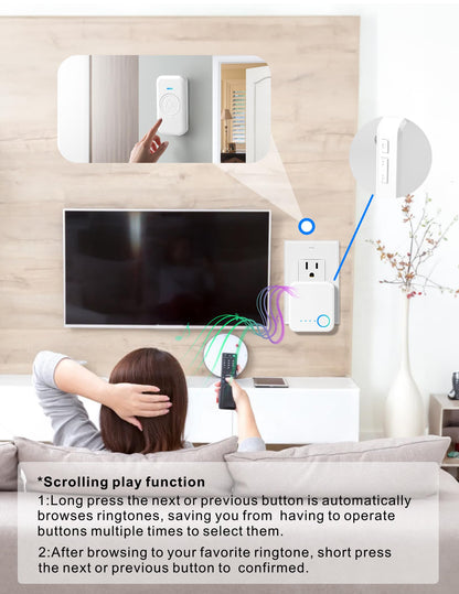 Wireless Doorbell, Waterproof Door Bell with 60 Chimes, 5 Levels Volume and LED Flash, 1000ft Long Range Classroom Doorbell for Home Office Hospital (2 Receiver & 1 Button, Black)
