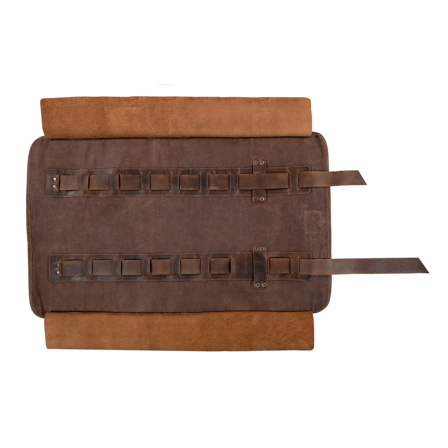 Cast Leather Co., Knife Roll with 8 Pockets, Portable Knife Organizer, Cooking Accessories, Travel Bag, Waxed Canvas, Handmade, Honey Bourbon