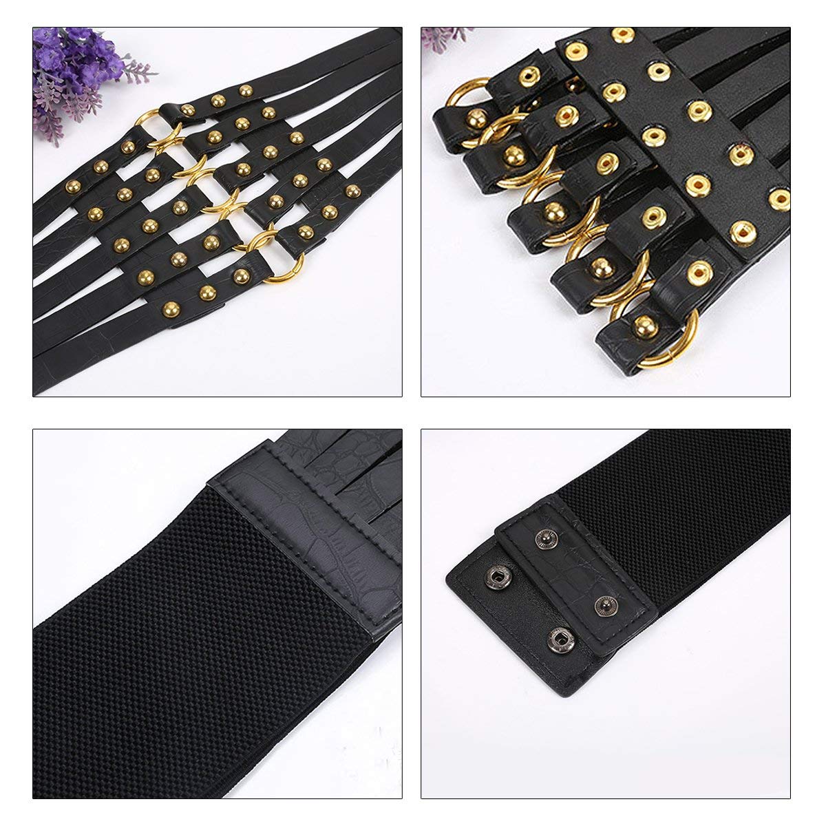 U Scinan Hollow Out Rivets Cinch Belt Tied Corset Elastic Wide Waist Belt Underbust Waistband