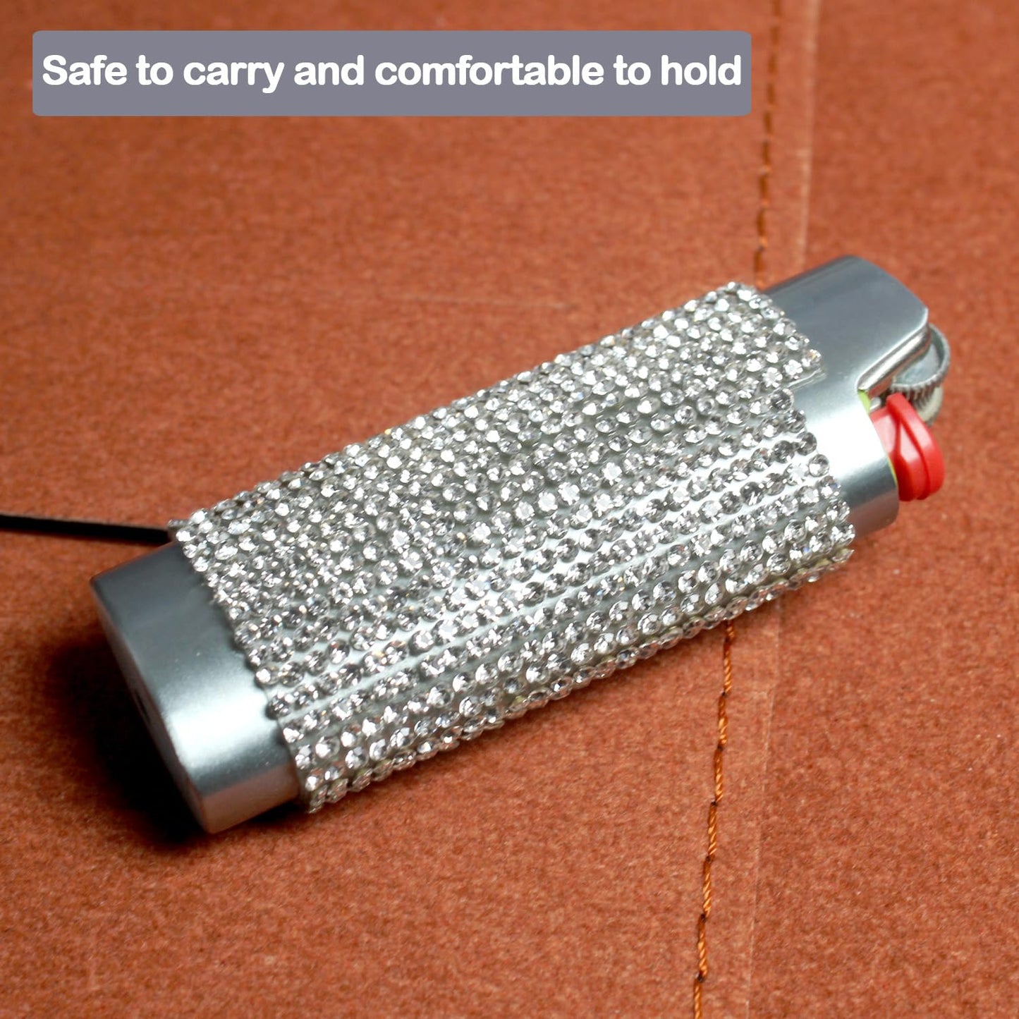 HUMWE Bling Rhinestone Crystal Lighter Case Cover Sleeve Metal Shiny Lighters Holder for Bic Standard Size Lighter J6 (Silver)