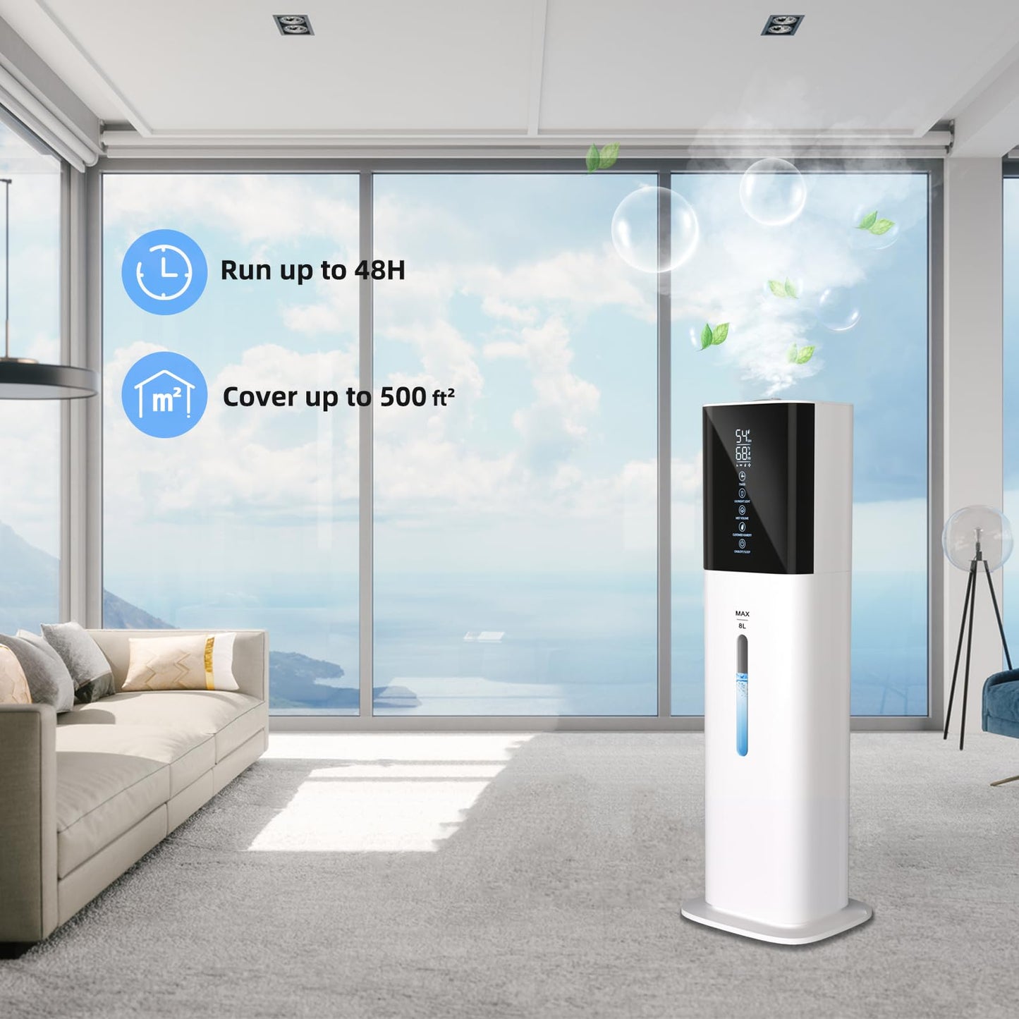 Humidifiers for Bedroom, 2.11Gal 8L Quiet Humidifiers for Large Room with Timer, 360°Nozzle, 3 Speed Ultrasonic Cool Mist Humidifier with Humidistat for Baby Home Adults Plants
