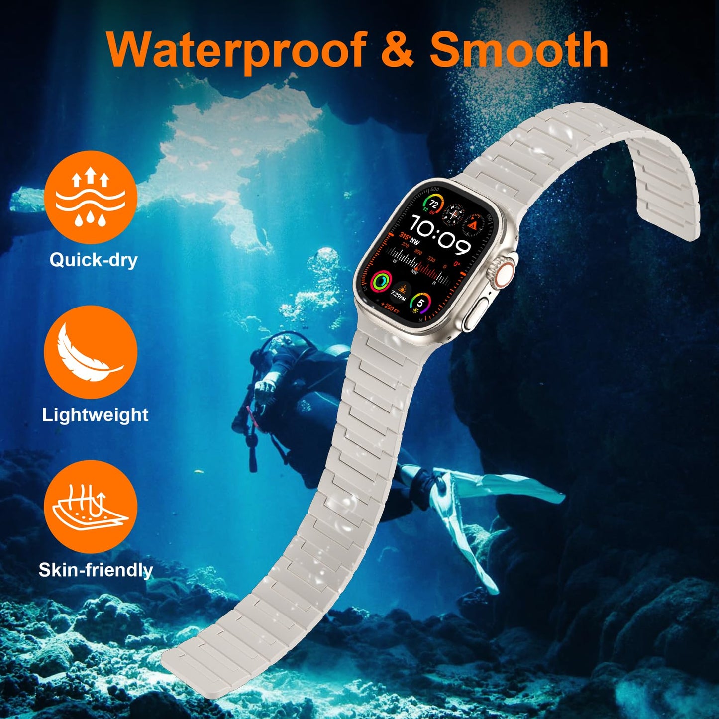 Suphart Strong Magnetic Bands Compatible with Apple Watch Band 49mm 46mm 45mm 44mm 42mm 41mm 40mm 38mm, Silicone Strap for iWatch Ultra 2 SE Series 10 9 8 7 6 5 4（49/46/45/44/42mm, Starlight）