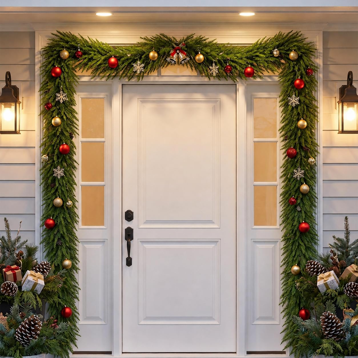 FesNiva 2 Pcs Artificial Norfolk Pine Garland – Winter Greenery Garland for Christmas Decorations, Ideal for Mantle, Table, Fireplace & Holiday Home Decor (9 FT)