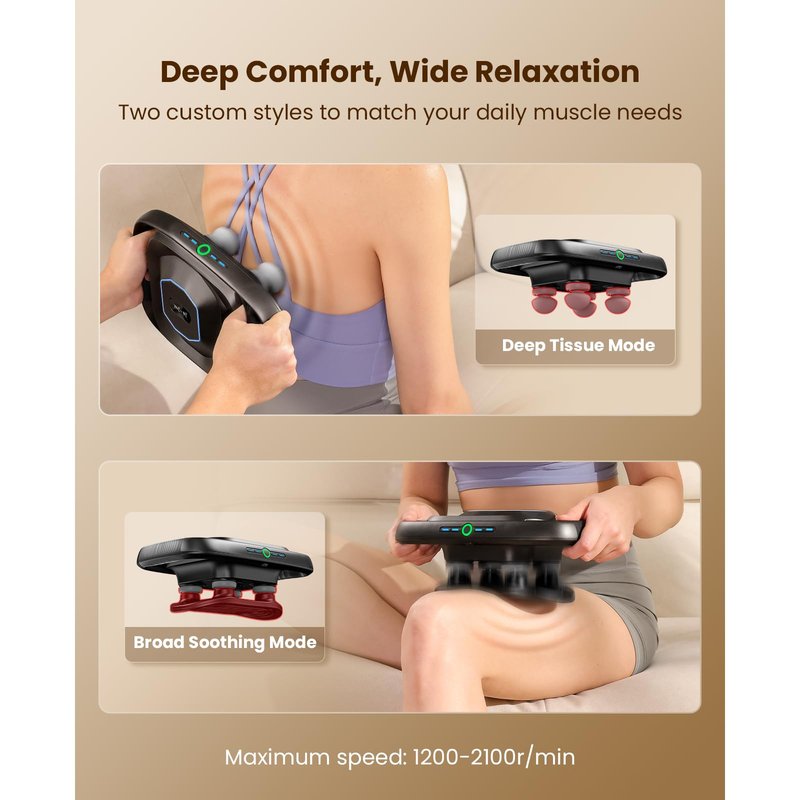 BOB AND BRAD A1 4-Head Massage Gun Deep Tissue, FSA Eligible/HSA Eligible, 4X Pain Relief Efficiency, Replaceable Massager Heads & Plate, Electric Percussion Massage Gun Tool for Back, Leg, Muscle