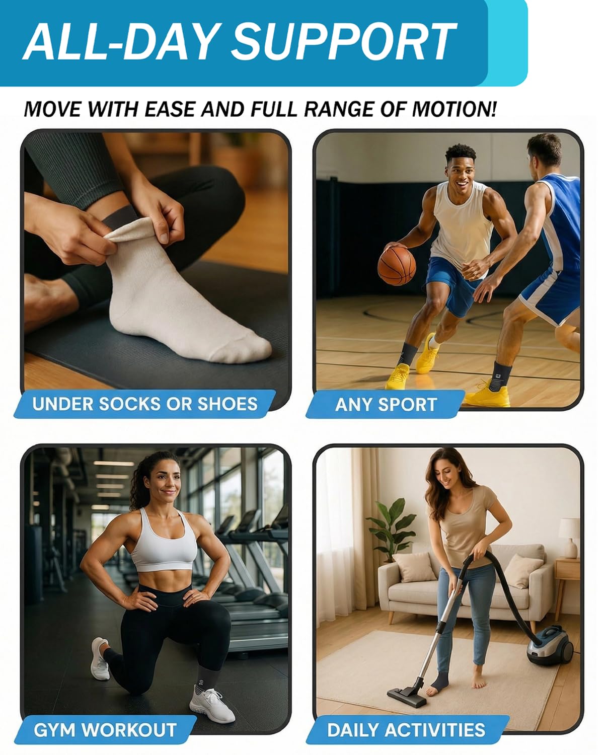 Porston 2-Pack Ankle Brace for Men & Women,Adjustable Lace up Ankles Sock,Basketball Ankle Stabilizer with Straps,Orthopedic Compression Sleeve for Plantar Fasciitis Relief,Tendonitis,Sprained (Gray)